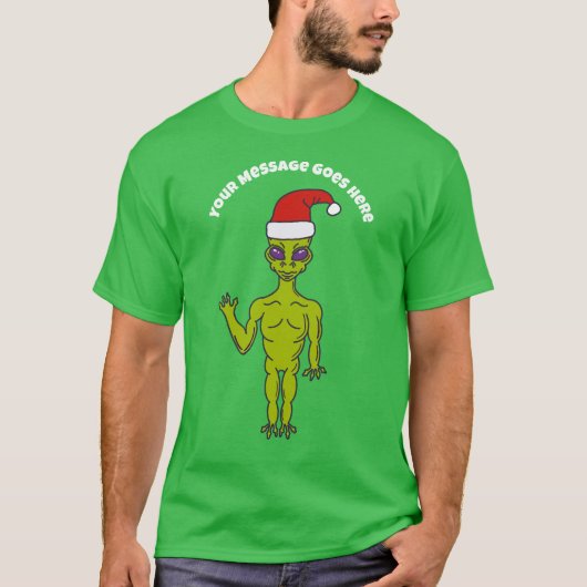 T-shirt Alien spatial dans un chapeau de Père Noël personn (Devant)