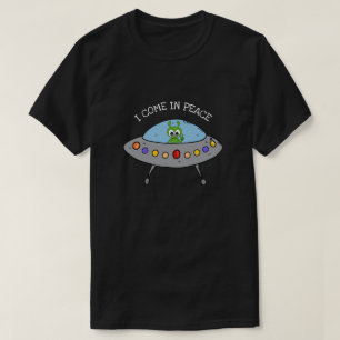 T-shirt Alien spatial OVNI Je viens en paix signe hommes