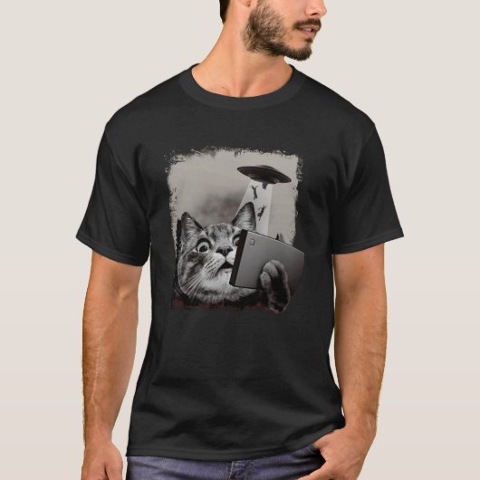 T-shirt Alien UFO Chat Selfie Kitty Chat (Devant)