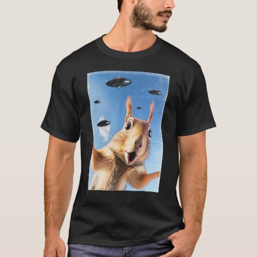 T-shirt Alien UFO Funny Squirrel Selfie (Devant)