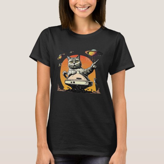 T-shirt Alien UFO  Weird Cat (Devant)