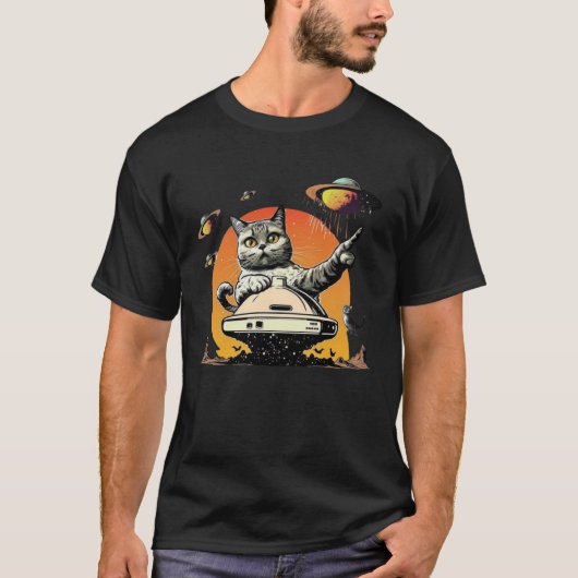 T-shirt Alien UFO  Weird Cat (Devant)