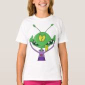 T-shirt Alien vert drôle faisant une grimace idiote (Devant)
