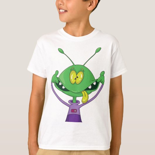 T-shirt Alien vert drôle faisant une grimace ridicule (Devant)