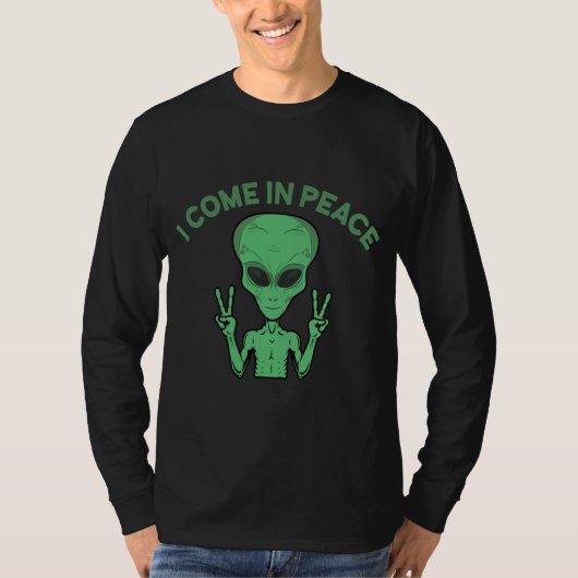 T-shirt Alien Vert Je Viens En Paix OVNI Extraterrestre (Devant)