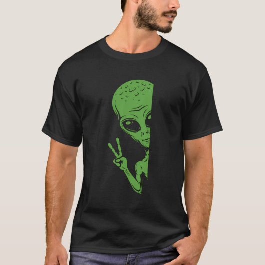 T-shirt Alien vert Peeking Funny Alien extraterrestrial S (Devant)