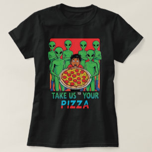 T-shirt Aliens de pizza noir femmes