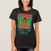 T-shirt Aliens de pizza noir femmes (Devant)