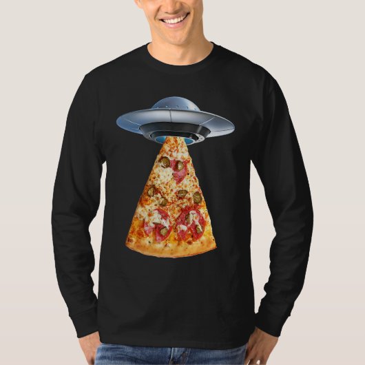 T-shirt Aliens take pizza away in a flying saucer or UFO (Devant)