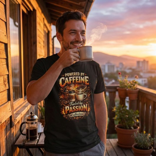 T-shirt Alimenté par la caféine - Amoureux du café