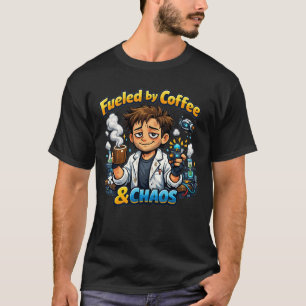 T-shirt Alimenté par le Café & le Chaos – Drôle de Scienti