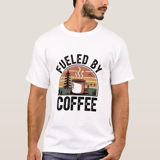 T-shirt Alimenté par le Café Retro Camp (Devant)
