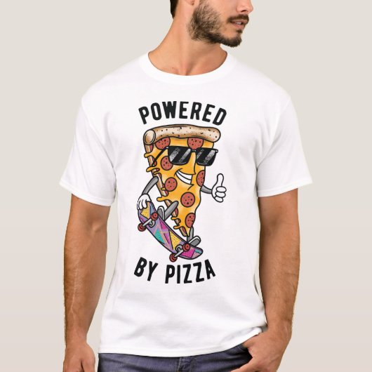 T-shirt Alimenté Par Pizza, Amour À La Pizza De Style Rétr (Devant)