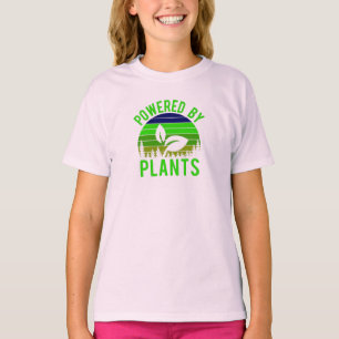 T-shirt Alimenté Par Plantes Funny Green Vegan Vintage cou
