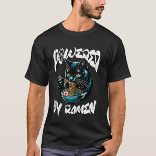 T-shirt Alimenté par Ramen Black Cat Drôle de Ramen Japona