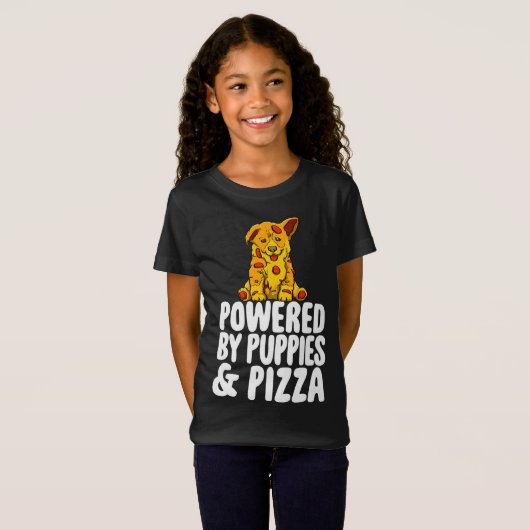 T-Shirt Alimentée Par Des Chiots Et Des Pizzas Drôle Femme (Devant entier)