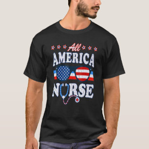 T-shirt All America Nurse 4 juillet Patriotique Usa Flag M