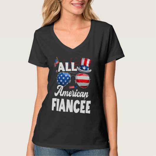 T-shirt All American Fiancee American Flag Sunglasses 4th  (Devant)