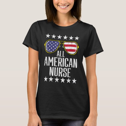 T-shirt All American Nurse Scrub Memorial Day 4th Of July  (Devant)