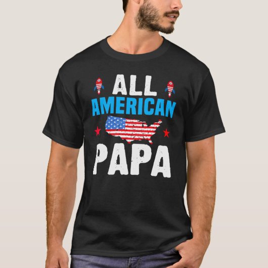 T-shirt All American Papa 4th of July USA Family Matching  (Devant)