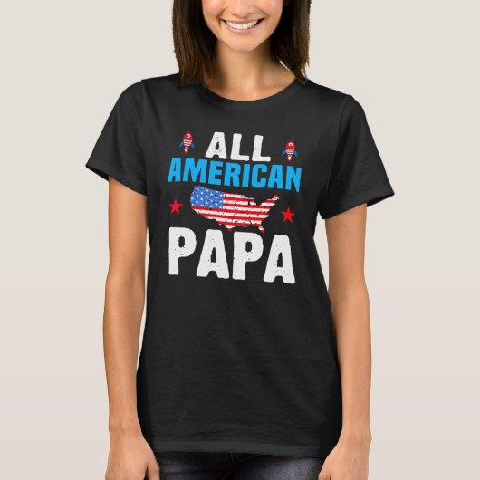 T-shirt All American Papa 4th of July USA Family Matching (Devant)