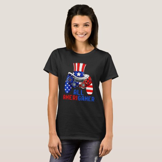T-shirt All Amerigamer Video Game USA Flag Happy 4th Of Ju (Devant entier)