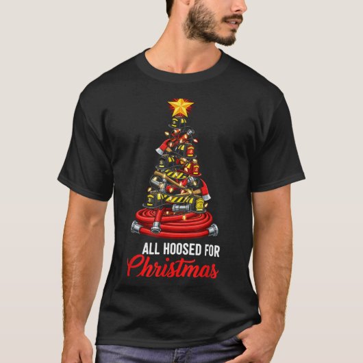 T-shirt All Hoosed Christmas Firefighter Tree Shirt, Firem (Devant)