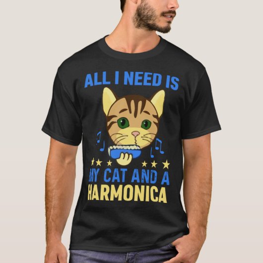 T-shirt All I Need Is My Cat And A Harmonica Harmonicist & (Devant)