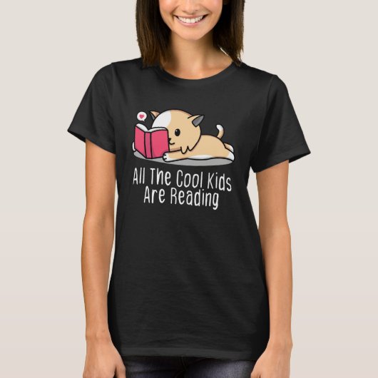 T-shirt All the Cool Kids are Reading Book Cat (Devant)