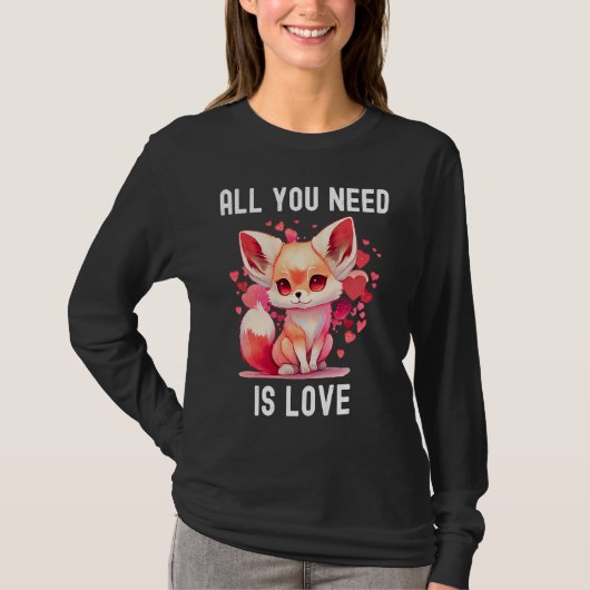 T-shirt All you need is love with heart Kitsu Valentine's  (Devant)