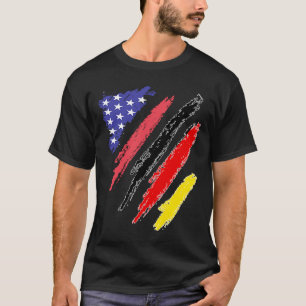 T-shirt Allemand Américain Patriot Cultivé Coeur Drapeaux