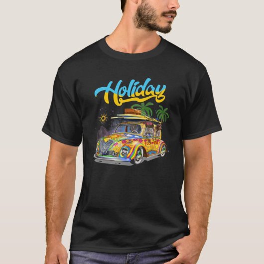 T-shirt Allemand Rivage Camping Van Holiday Funn (Devant)