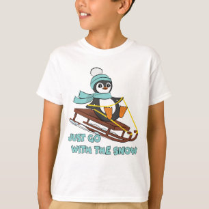 T-shirt Aller Avec La Neige Dormir Mignonne Pingouin Hiver