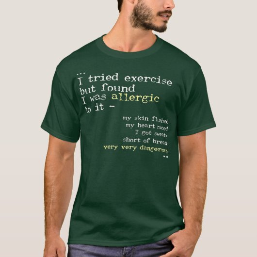 T-shirt Allergic Pour Exercice Funny Lazy Bum Excusent Gym (Devant)