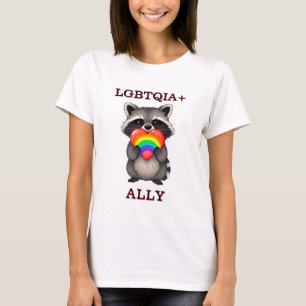 T-shirt Alliance LGBTQIA+ Raccoon avec Rainbow Heart