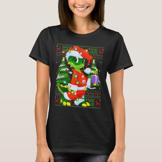 T-shirt Alligator Christmas Lights Santa Costume Ugly Xmas (Devant)