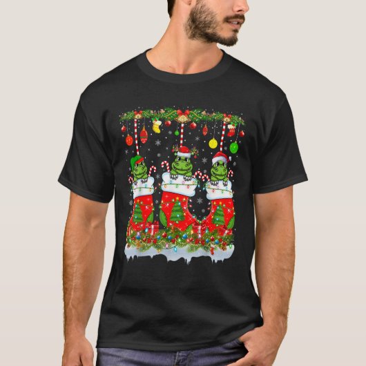 T-shirt Alligator Drôle Dans Les Chaussettes De Noël Éclai (Devant)