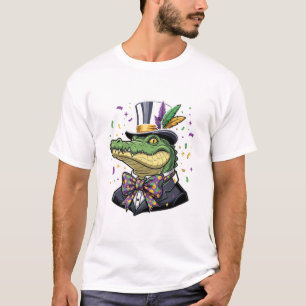 T-shirt Alligator élégant de Mardi Gras en smoking et chap