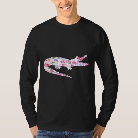 T-shirt Alligator Floral Imprimer Fleur Hippie Hawaïenne (Devant)