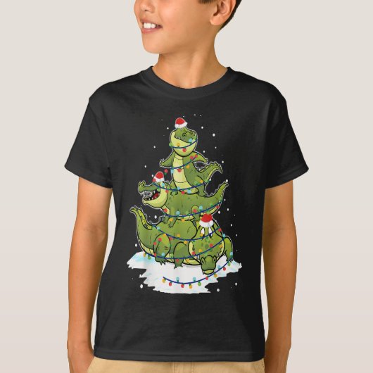 T-shirt Alligator Santa Christmas Light Tree Design (Devant)