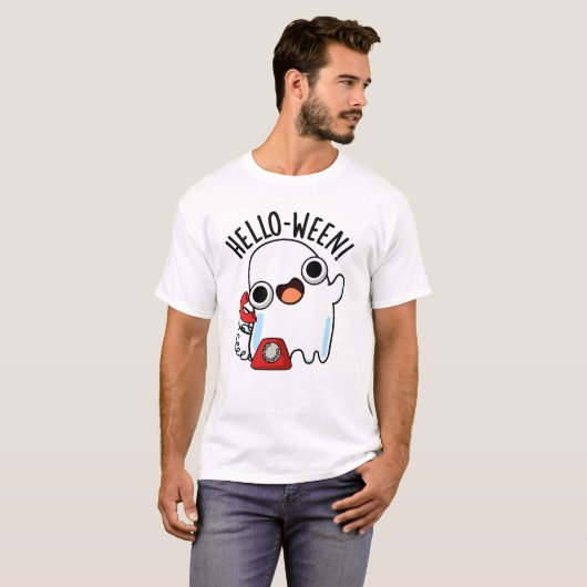 T-shirt Allo-ween Funny Ghost Pun (Devant entier)