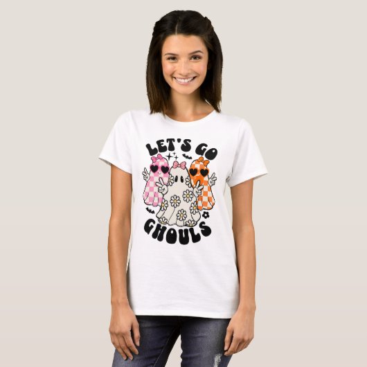 T-shirt Allons Gouls Halloween Ghost Floral Mer Éffrayante (Devant entier)