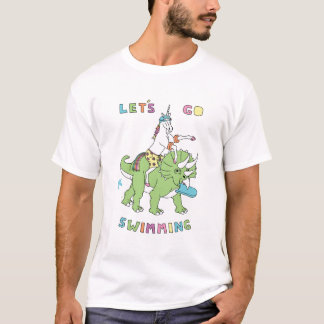 T-shirt Allons nager (Homme) Unicorne équitation Dinosaure