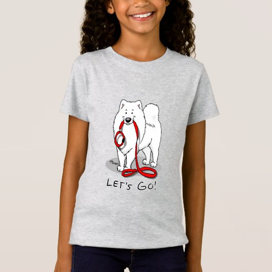 T-Shirt Allons-y ! (pour une promenade) Samoyé avec laisse (Devant)