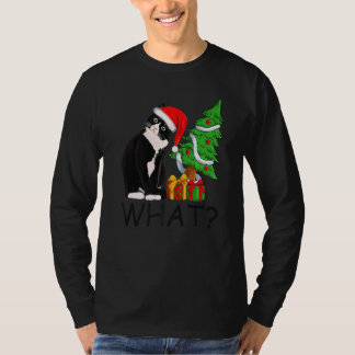 T-shirt Allumage du sapin de Noël Santa Chat noir Noël