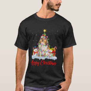 T-shirt Allumage du sapin de Noël Santa Shetland Sheepdog
