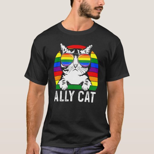 T-shirt Ally Cat LGBT Flag Rainbow Sunglasses Gay Pride Me (Devant)