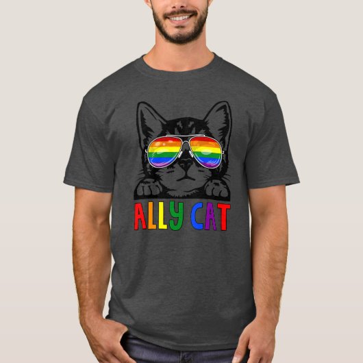 T-shirt Ally Cat LGBT Gay Rainbow Pride Flag Boys Men (Devant)