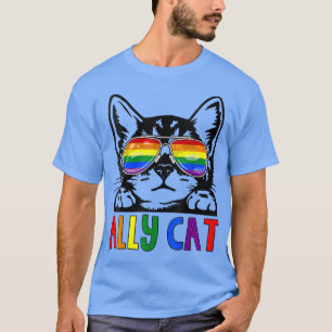 T-shirt Ally Cat LGBT Gay Rainbow Pride Flag Boys Men Girl