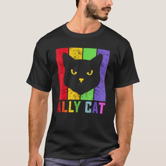 T-shirt Ally Cat LGBT Gay Rainbow Pride Flag  Cat (Devant)